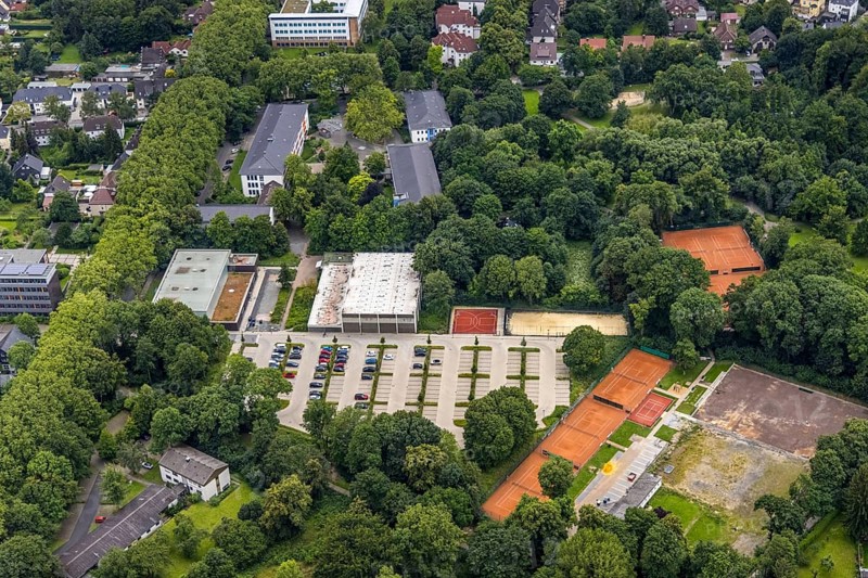 Aerial view, spa garden, Königsborn, Unna, Ruhr area, North Rhine-Westphalia, Germany, DE, Europe, aerial view, aerial photography, aerial photography, park, tennis facility, tennis courts, overview, bird's-eye view, overview