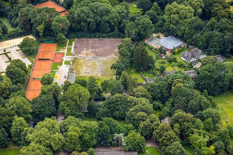 Aerial view, spa garden, Königsborn, Unna, Ruhr area, North Rhine-Westphalia, Germany, DE, Europe, aerial view, aerial photography, aerial photography, park, tennis facility, tennis courts, overview, bird's-eye view, overview