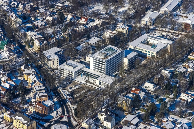 Aerial photo, Health and Environment Agency, Road Traffic Office, Unna, Ruhr area, North Rhine-Westphalia, Germany, authority, DE, Europe, aerial photo, aerial photography, aerial photography, snow, overview, bird's-eye view, winter, onset of winter, winter landscape, birds-eyes view, overview
