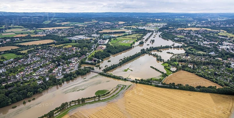 Aerial photo, Ruhr flood, Schwerte, Ruhr area, North Rhine-Westphalia, Germany, DE, Europe, birds-eyes view, aerial photography, aerial photography, overview, bird's eye view