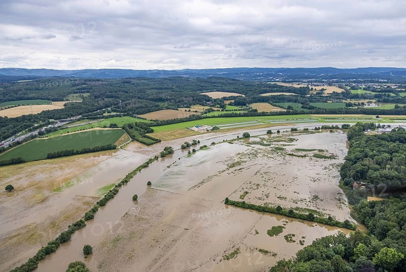 Aerial photo, Ruhr flood, Westhofen, Schwerte, Ruhr area, North Rhine-Westphalia, Germany, DE, Europe, birds-eyes view, aerial photography, aerial photography, overview, overview, bird's eye view