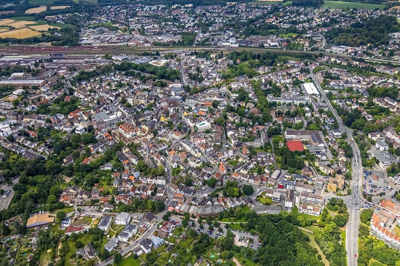 Aerial view, allotment garden site in the south of Schwerte, a week ago there was still land under water at this point - the Ruhr was flooding, course of the Ruhr, Wandhofen, Schwerte, Ruhr area, North Rhine-Westphalia, Germany, DE, Europe, birds-eyes view, aerial view, aerial photography, aerial photography, overview, bird's eye view