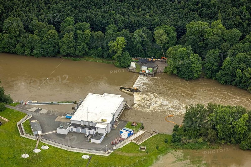 Aerial photo, Ruhr flood, Geisecke, Schwerte, Ruhr area, North Rhine-Westphalia, Germany, DE, Europe, birds-eyes view, aerial photography, aerial photography, overview, overview, bird's eye view
