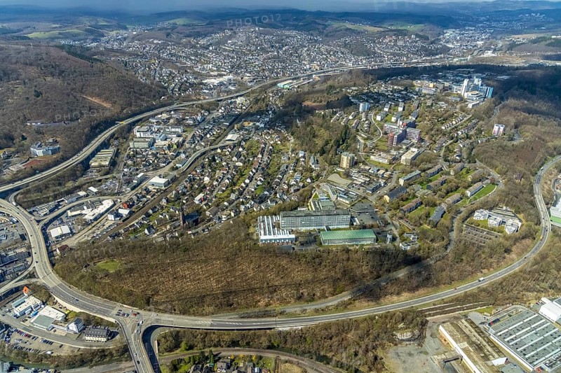 Aerial view, University of Siegen - Hölderlin Campus, University of Siegen - Campus Paul Bonatz, University of Siegen - Artur-Woll-Haus, local view Weidenau-Haardter Berg, Siegen, Siegerland, North Rhine-Westphalia, Germany, education, educational institution, DE, Europe, university, teaching institute, aerial view, aerial photography, aerial photography, overview, university, bird's-eye view, birds-eyes view, overview