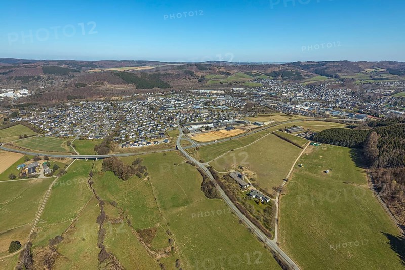 Aerial view, aerial view Bigge, Olsberg, Sauerland, North Rhine-Westphalia, Germany, DE, Europe, aerial photograph, aerial photography, aerial photography, townscape, city area, overview, bird's eye view, living and life, birds-eyes view, overview