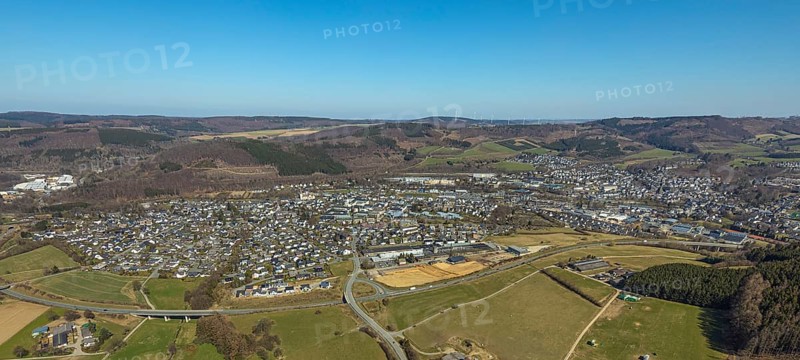 Aerial view, aerial view Bigge, Olsberg, Sauerland, North Rhine-Westphalia, Germany, DE, Europe, aerial photograph, aerial photography, aerial photography, townscape, city area, overview, bird's eye view, living and life, birds-eyes view, overview