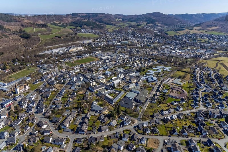 Aerial view, aerial view Bigge and Olsberg, Bigge, Olsberg, Sauerland, North Rhine-Westphalia, Germany, DE, Europe, aerial photography, aerial photography, aerial view, town view, town area, overview, bird's-eye view, overview