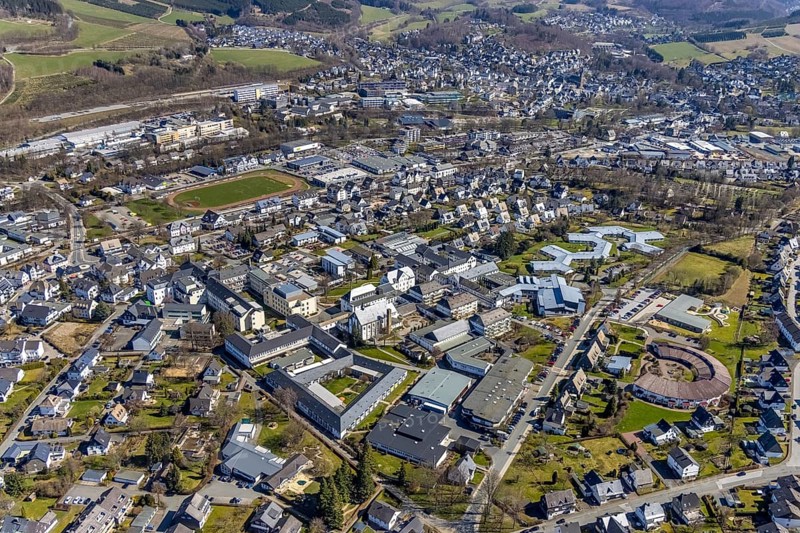 Aerial view, aerial view Bigge and Olsberg, Bigge, Olsberg, Sauerland, North Rhine-Westphalia, Germany, DE, Europe, aerial photography, aerial photography, aerial view, town view, town area, overview, bird's-eye view, overview