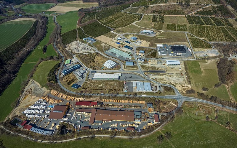 Aerial view, industrial park Hochsauerland, federal road B511, Wormbach, Schmallenberg, Sauerland, North Rhine-Westphalia, Germany, Bettenkamp, DE, Dickel-Holz GmbH, Europe, commercial enterprises, commercial area, commercial park, commercial location, commercial use, industrial area, industrial building, industrial location, aerial photograph, aerial photography, aerial photography, overview, bird's-eye view, bird's-eye view, overview