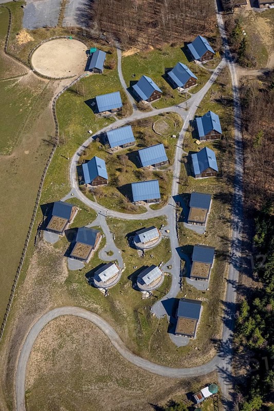 Aerial view, mountain village LiebesGrün, Schmallenberg, Sauerland, North Rhine-Westphalia, Germany, mountain chalets, mountain huts, DE, Europe, Lenninghof, aerial view, aerial photography, aerial photography, overview, holiday area, bird's eye view, birds-eyes view, overview, overnight stay