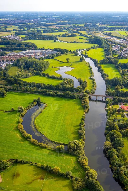Aerial view, river Ems in the nature reserve Emsaue at the district Gellendorf in Rheine, Münsterland, North Rhine-Westphalia, Germany, DE, Europe, aerial view, aerial photography, aerial photography, NSG Emsauen, Rheine, overview, bird's eye view, birds-eyes view, overview