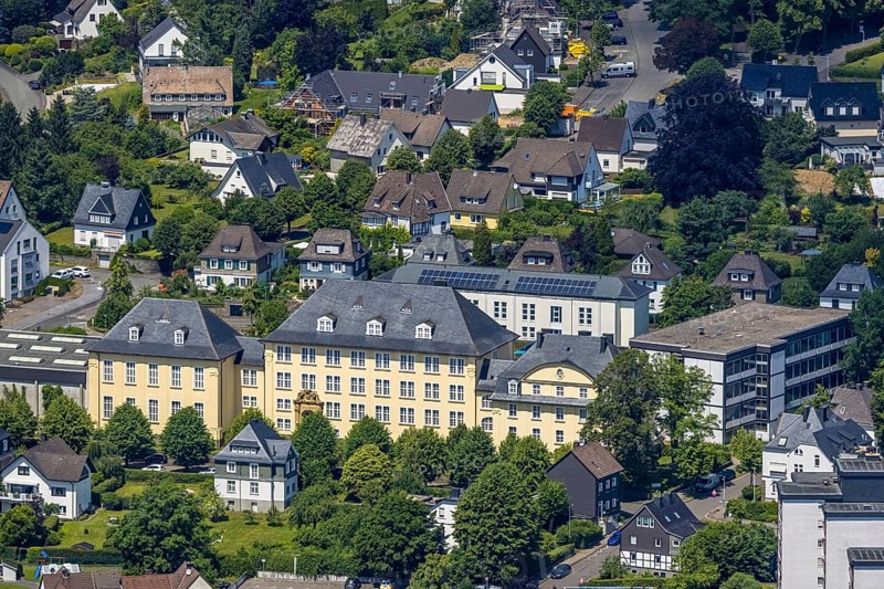 Aerial photo, Städtisches Gymnasium Olpe, Olpe-Stadt, Olpe, Sauerland, North Rhine-Westphalia, Germany, education, educational institution, DE, Europe, grammar school, teaching institute, aerial photo, aerial photography, aerial photography, school, Seminarstraße, overview, bird's eye view, birds-eyes view, overview