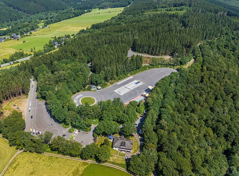 Aerial photo, traffic training area Olpe, Daimlerweg, Stachelau, Olpe, Sauerland, North Rhine-Westphalia, Germany, DE, Europe, aerial photo, aerial photography, aerial photography, overview, bird's-eye view, overview, training area for learner drivers