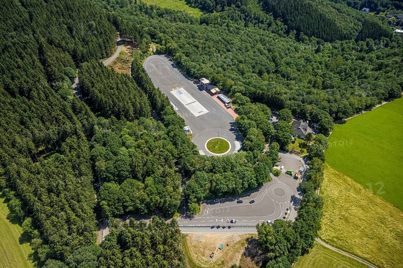 Aerial photo, traffic training area Olpe, Daimlerweg, Stachelau, Olpe, Sauerland, North Rhine-Westphalia, Germany, DE, Europe, aerial photo, aerial photography, aerial photography, overview, bird's-eye view, overview, training area for learner drivers
