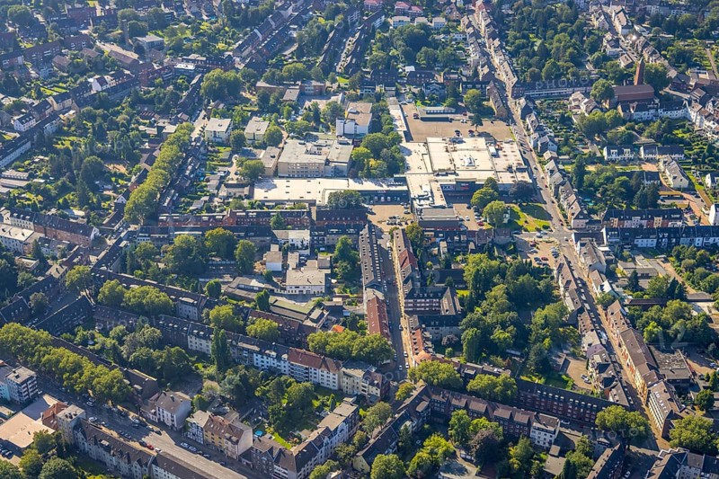 Aerial view, The Schladviertel with the furniture store XXXLutz Rück Oberhausen Straßburger Straße in the district Schlad in Oberhausen, Ruhr area, North Rhine-Westphalia, Germany, DE, Europe, commercial enterprises, commercial area, commercial location, commercial use, industrial area, industrial location, aerial view, aerial photography, aerial photography, aerial photography, Oberhausen, overview, bird's eye view, birds-eyes view, overview
