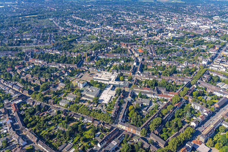 Aerial view, The Schladviertel with the furniture store XXXLutz Rück Oberhausen Straßburger Straße in the district Schlad in Oberhausen, Ruhr area, North Rhine-Westphalia, Germany, DE, Europe, commercial enterprises, commercial area, commercial location, commercial use, industrial area, industrial location, aerial view, aerial photography, aerial photography, aerial photography, Oberhausen, overview, bird's eye view, birds-eyes view, overview