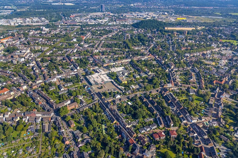 Aerial view, The Schladviertel with the furniture store XXXLutz Rück Oberhausen Straßburger Straße in the district Schlad in Oberhausen, Ruhr area, North Rhine-Westphalia, Germany, DE, Europe, commercial enterprises, commercial area, commercial location, commercial use, industrial area, industrial location, aerial view, aerial photography, aerial photography, aerial photography, Oberhausen, overview, bird's eye view, birds-eyes view, overview