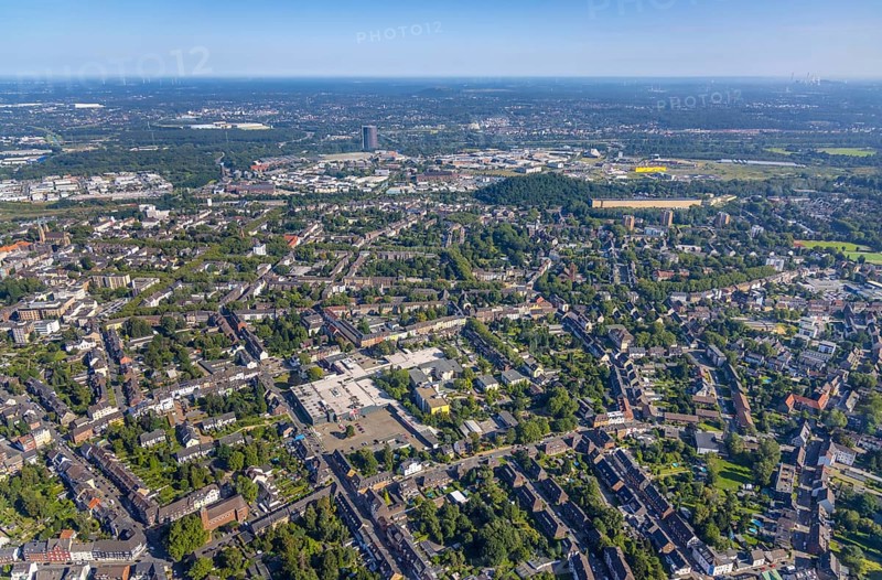 Aerial view, The Schladviertel with the furniture store XXXLutz Rück Oberhausen Straßburger Straße in the district Schlad in Oberhausen, Ruhr area, North Rhine-Westphalia, Germany, DE, Europe, commercial enterprises, commercial area, commercial location, commercial use, industrial area, industrial location, aerial view, aerial photography, aerial photography, aerial photography, Oberhausen, overview, bird's eye view, birds-eyes view, overview