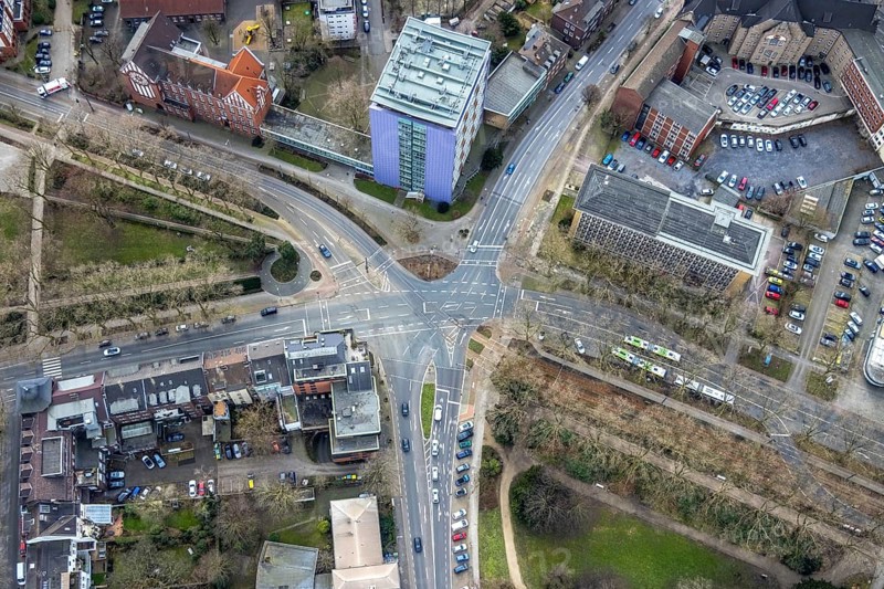 Aerial view, Hans-Böckler-Berufskolleg, Marienviertel, Oberhausen, Ruhr area, North Rhine-Westphalia, Germany, education, educational institution, DE, Europe, high-rise, college, intersection, educational institute, aerial photography, aerial photography, aerial photography, school, overview, bird's-eye view, birds-eyes view, overview