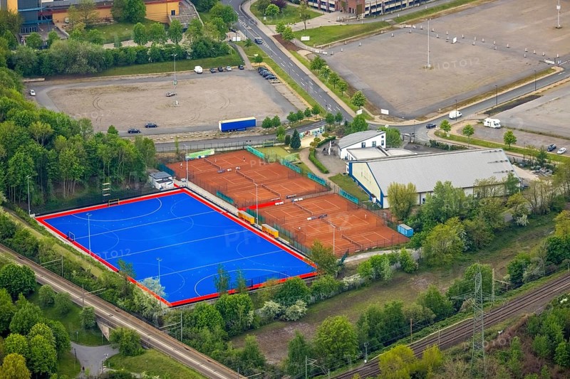 Aerial view, sports field OTHC Oberhausener Tennis Hockey-Club, tennis courts, Borbeck, Oberhausen, Ruhr area, North Rhine-Westphalia, Germany, DE, Europe, hockey courts, aerial view, aerial photography, aerial photography, tennis, tennis facility, overview, bird's-eye view, overview