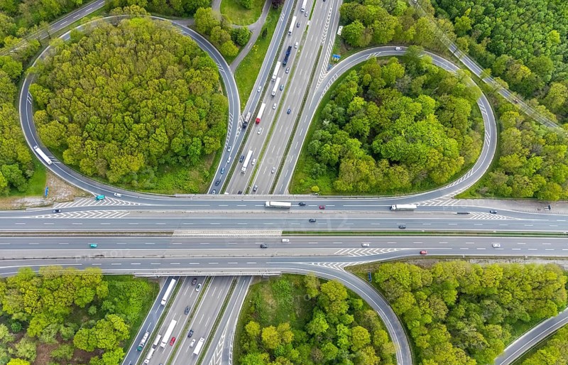 Aerial view, motorway junction Oberhausen, Sterkrader Wald, planned tangent, Alsfeld, Oberhausen, Ruhr area, North Rhine-Westphalia, Germany, motorway A2, motorway A3, motorway junction, DE, Europe, aerial view, aerial photography, aerial photography, overview, bird's-eye view, overview