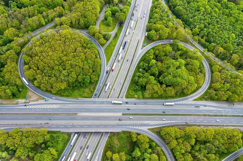 Aerial view, motorway junction Oberhausen, Sterkrader Wald, planned tangent, Alsfeld, Oberhausen, Ruhr area, North Rhine-Westphalia, Germany, motorway A2, motorway A3, motorway junction, DE, Europe, aerial view, aerial photography, aerial photography, overview, bird's-eye view, overview
