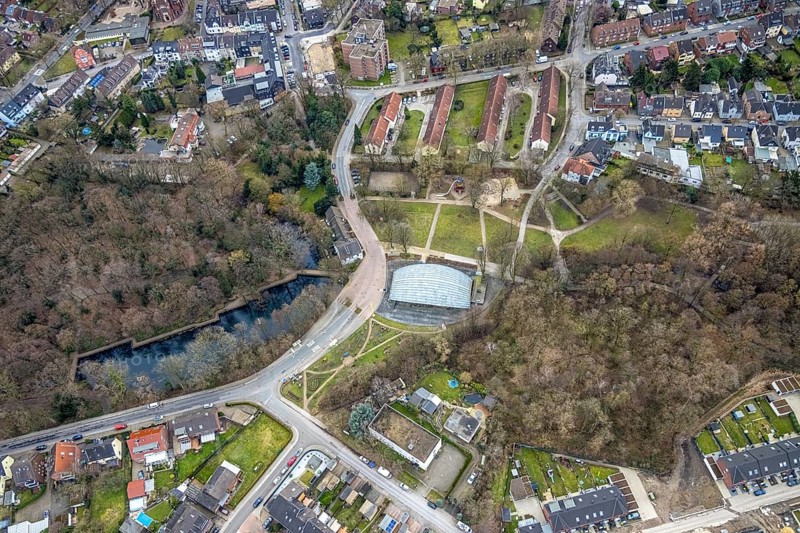 Aerial view, LVR-Industriemuseum St. Antony-Hütte, Antony-Teich, Antony-Park, Klosterhardt, Oberhausen, Ruhr area, North Rhine-Westphalia, Germany, Antonie-Park, Antoniestraße, DE, Europe, hut, aerial view, aerial photography, aerial photography, sight, pond, overview, bird's-eye view, overview