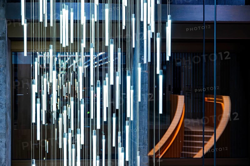 Hanging Illuminated Roof Led Lamp and a Modern Staircase in Switzerland