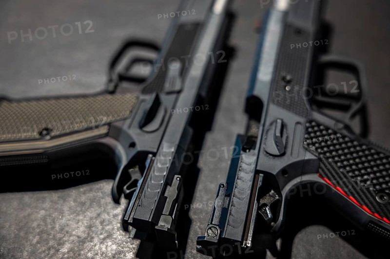 Modern Elegant Sport Handgun For IPSC and IPDA on Grey Background in Switzerland