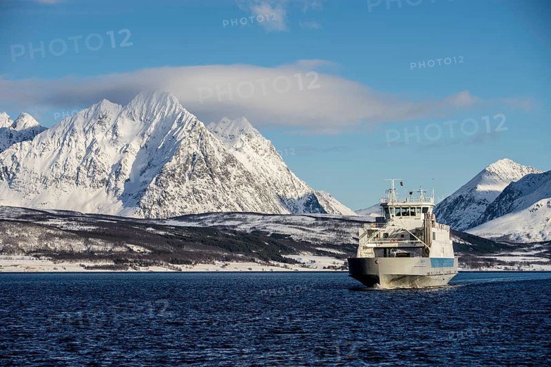 Snow ship bay mountains boat norway tromsø sea