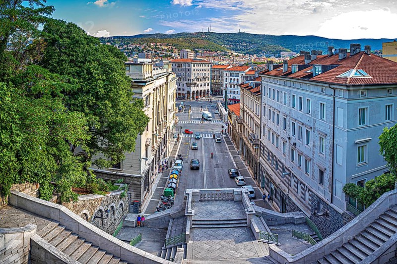 Via Silvio Pellica, view from the Scala dei Giganti of Trieste, Friuli-Venezia Giulia, Italy