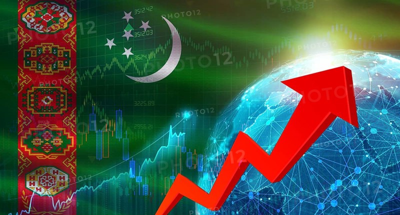 Global financial growth with Turkmenistan flag. Financial growth with Turkmenistan flag on economic background