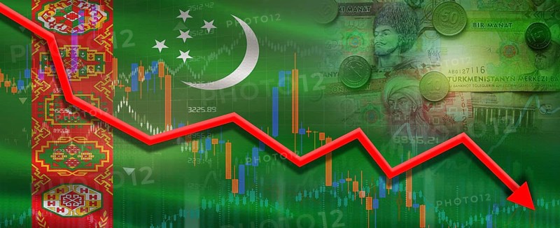 Turkmenistan financial crisis on economic graph. Financial fall of Turkmenistan on economy market