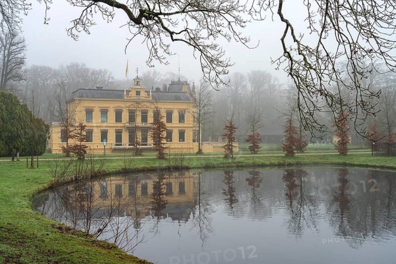 Park and pond at Nienoord Castle in Leek, Groningen, Netherlands