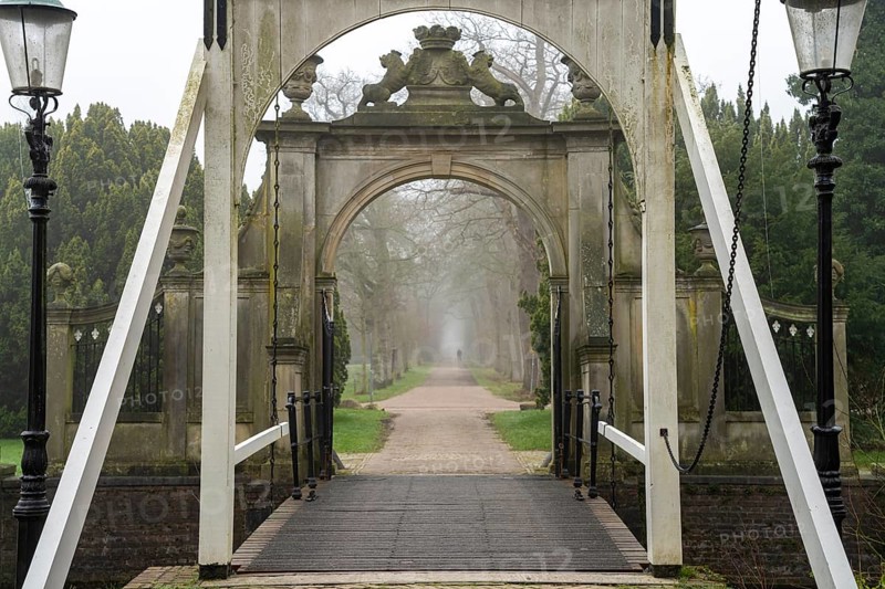 Drawbridge to Nienoord Castle in Leek, Groningen, Netherlands