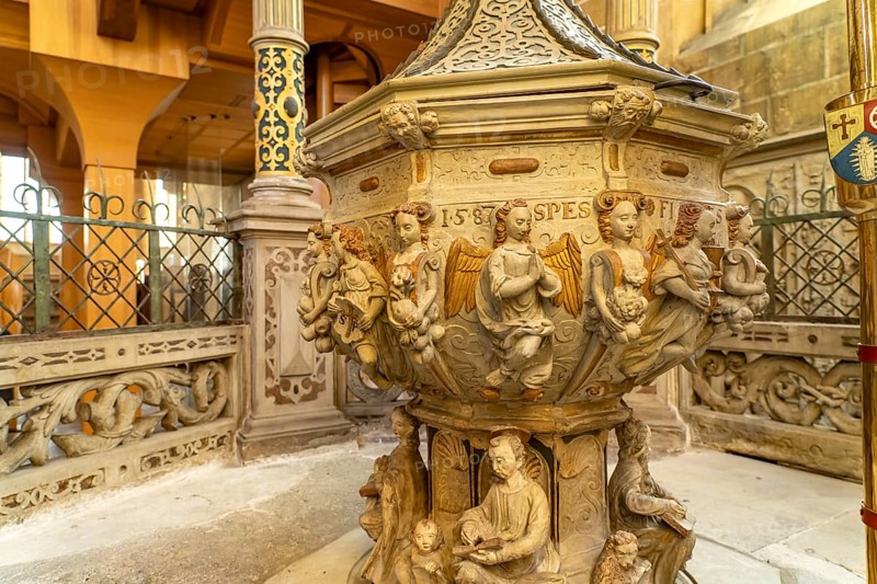 Baptismal font in St Mary's Cathedral in Erfurt, Thuringia, Germany