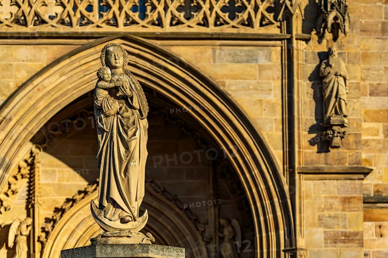 Madonna in front of St Mary's Cathedral in Erfurt, Thuringia, Germany