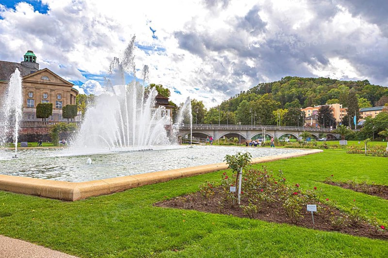 Multimedia fountain in the rose garden in Bad Kissingen, Bavaria, Germany
