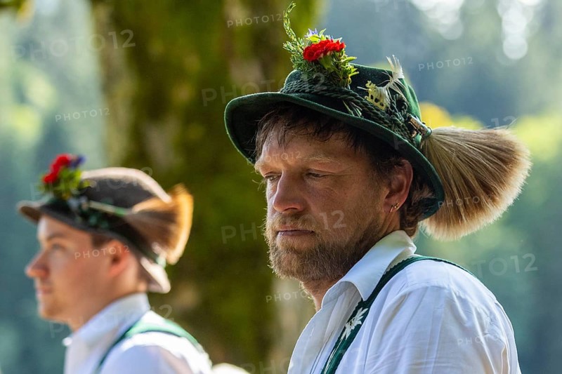 Cattle drive, herdsman, portrait, felt hat, chamois beard, traditional traditional costume, Oberstdorf, Oberallgäu, Allgäu Alps, Bavaria, Germany