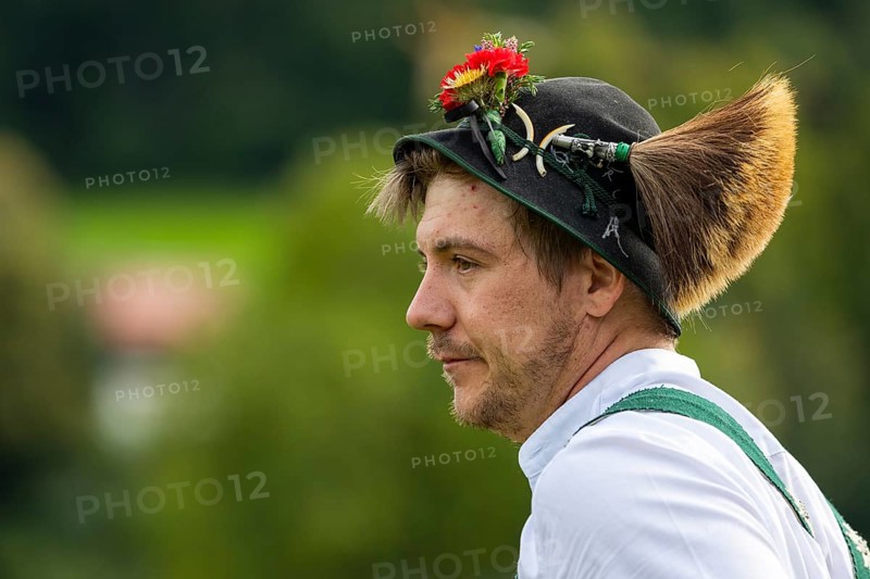 Cattle drive, herdsman, portrait, felt hat, chamois beard, traditional traditional costume, Oberstdorf, Oberallgäu, Allgäu Alps, Bavaria, Germany