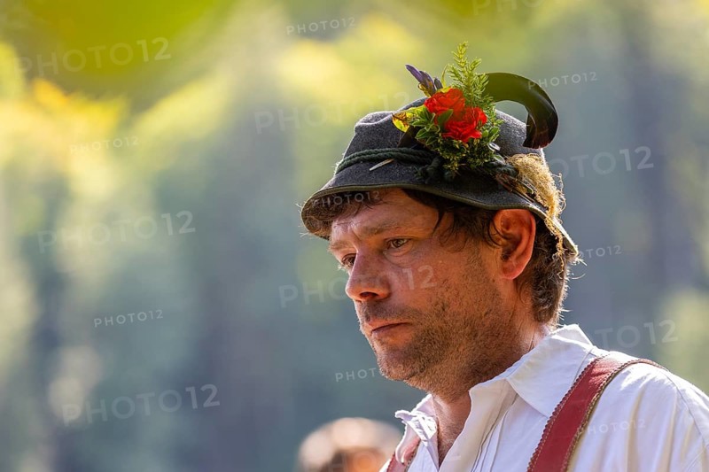 Cattle drive, herdsman, portrait, felt hat, traditional traditional costume, Oberstdorf, Oberallgäu, Allgäu Alps, Bavaria, Germany