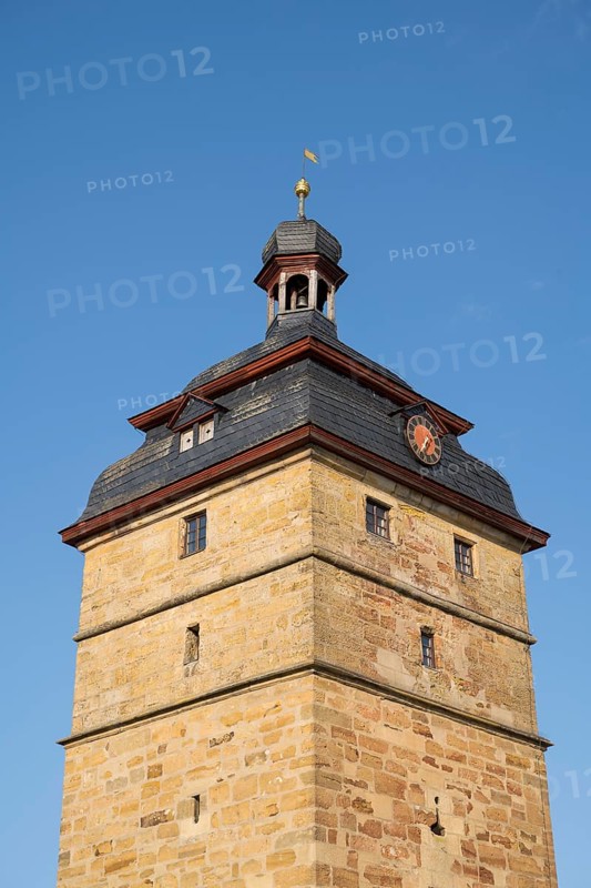 Old town, town tower, detail, clipping, old town, Bad Staffelstein, Upper Franconia, Franconia, Bavaria, Germany