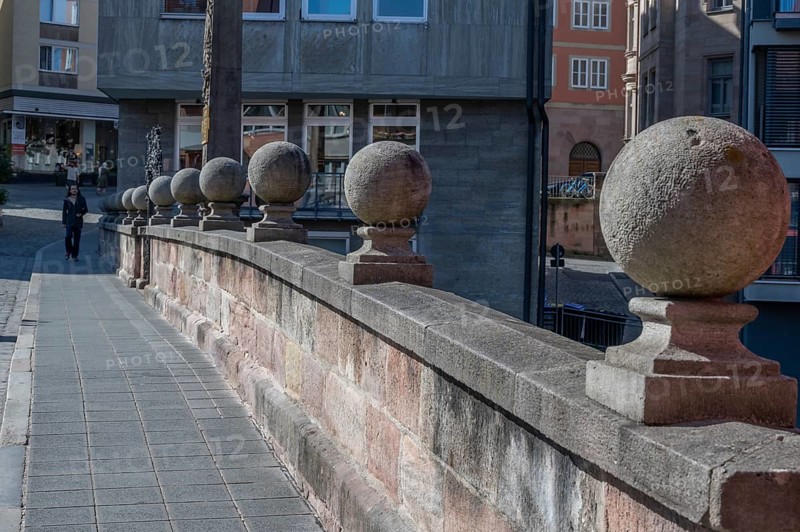 Spherical ornamentation on the Charles Bridge, built in 1728, Karlstrasse, Nuremberg, Middle Franconia, Bavaria, Germany