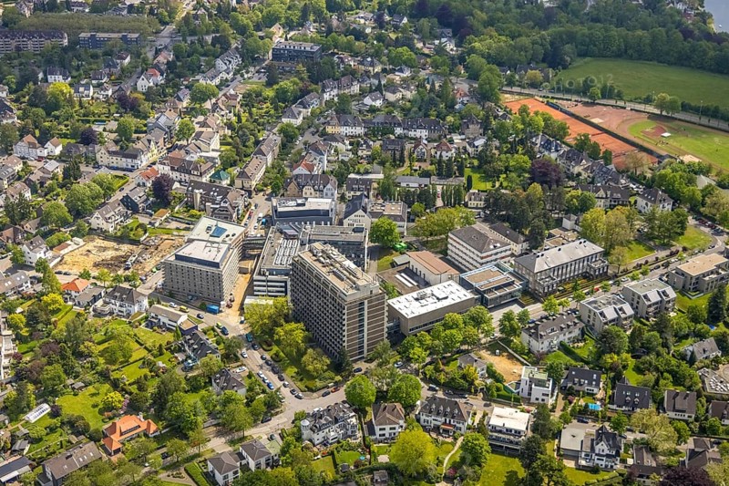 Aerial view, Max Planck Institute, construction site, Holthausen - West, Mülheim an der Ruhr, Ruhr area, North Rhine-Westphalia, Germany, construction work, construction area, building site, building plots, construction project, DE, Europe, research institute, high-rise buildings, aerial photograph, aerial photography, aerial photography, new building, Stiftstraße, overview, bird's-eye view, birds-eyes view, overview