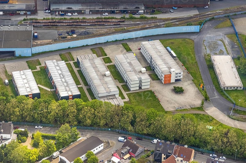 Aerial photograph, HSPV North Rhine-Westphalia, University of Applied Sciences for Police and Public Administration, Industriestraße, Styrum, Mülheim an der Ruhr, Ruhr area, North Rhine-Westphalia, Germany, authority, DE, Europe, aerial photograph, aerial photography, aerial photography, police, overview, administration, bird's-eye view, overview