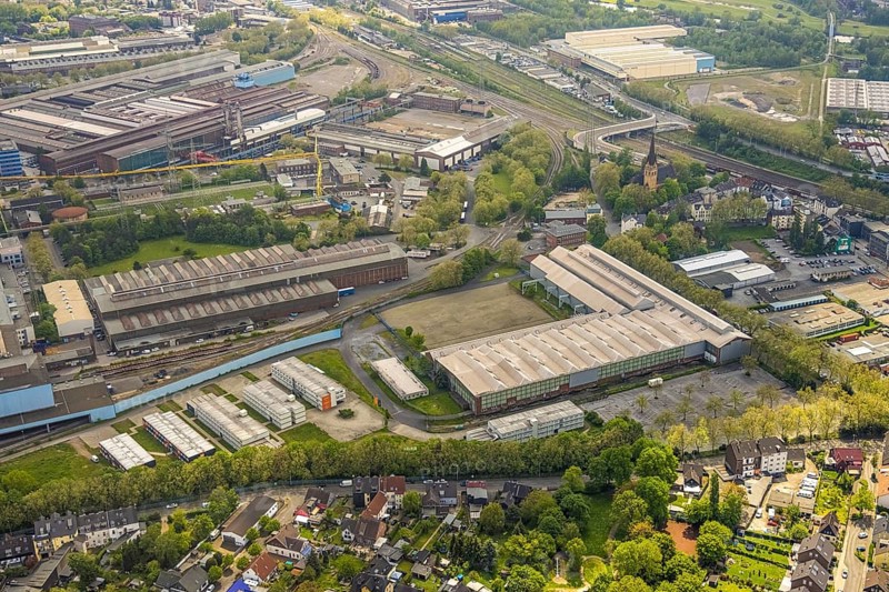 Aerial photograph, HSPV North Rhine-Westphalia, University of Applied Sciences for Police and Public Administration, Industriestraße, Styrum, Mülheim an der Ruhr, Ruhr area, North Rhine-Westphalia, Germany, authority, DE, Europe, aerial photograph, aerial photography, aerial photography, police, overview, administration, bird's-eye view, overview