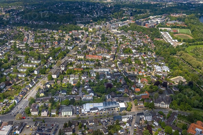Aerial view, local view Saarn, Mülheim an der Ruhr, Ruhr area, North Rhine-Westphalia, Germany, DE, Europe, property tax, real estate, aerial view, aerial photography, aerial photography, overview, bird's-eye view, housing estate, living and living, residential area, residential buildings, residential quality, residential neighbourhood, housing estate, birds-eyes view, overview