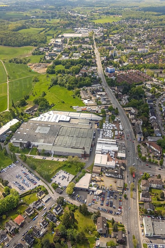 Aerial view, thyssenkrupp Presta Mülheim, Kölner Straße, Saarn, Mülheim an der Ruhr, Ruhr area, North Rhine-Westphalia, Germany, DE, Europe, commercial enterprises, commercial area, commercial location, commercial use, industrial area, industrial location, aerial photograph, aerial photography, aerial photography, overview, bird's-eye view, bird's-eye view, overview