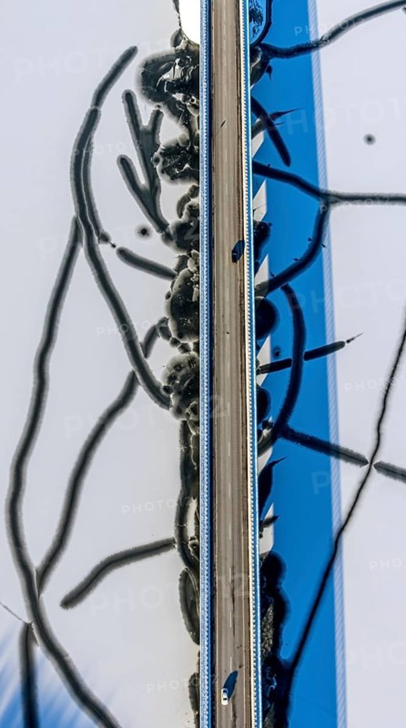 Aerial view, Delecker Brücke, shapes and colours, Delecke, Möhnesee, Sauerland, North Rhine-Westphalia, Germany, Arnsberger Straße, bridge, DE, Europe, aerial view, aerial photography, aerial photography, cracks in the ice, snow, overview, bird's-eye view, winter at Möhnesee, winter landscape, birds-eyes view, overview