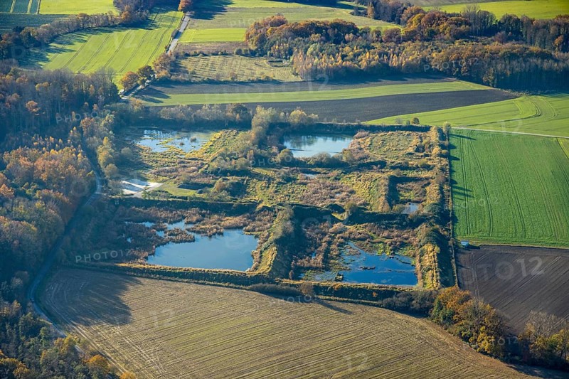 Aerial view, former sewage sludge landfill in the Halingen district of Menden, Sauerland, North Rhine-Westphalia, Germany, DE, landfill, Europe, aerial view, aerial photography, aerial photography, Menden, overview, bird's-eye view, overview